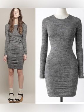 Isabel Marant Etoile Ela T-Shirt Dress Gray Long Sleeve Bodycon Size 38EU/US6